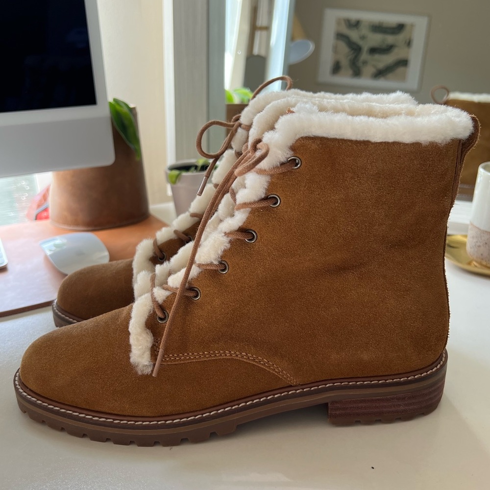 Clair Lace-Up Boot in Shearling-Lined Suede